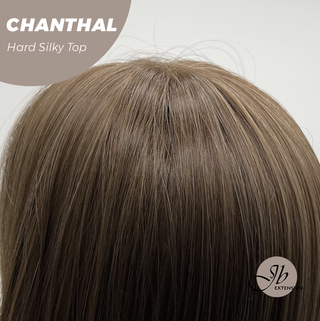 [FINAL SALE] JBEXTENSION 25 Inches Scalpiana Brown with Blonde Highlight 3.5X4 Hard Silky Top Natural Scalp Effect Wig With Bangs CHANTHAL