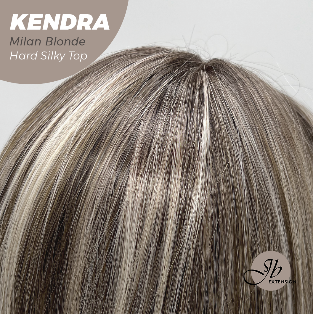 JBEXTENSION 26 Inches Scalpiana Long Curly Milan Blonde 3.5X4 Hard Silky Top Natural Scalp Effect Wig with Bangs KENDRA MILAN BLONDE