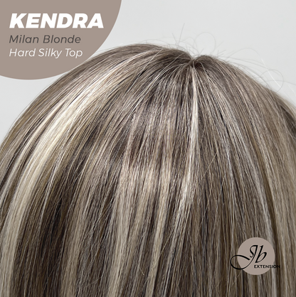 JBEXTENSION 26 Inches Scalpiana Long Curly Milan Blonde 3.5X4 Hard Silky Top Natural Scalp Effect Wig with Bangs KENDRA MILAN BLONDE