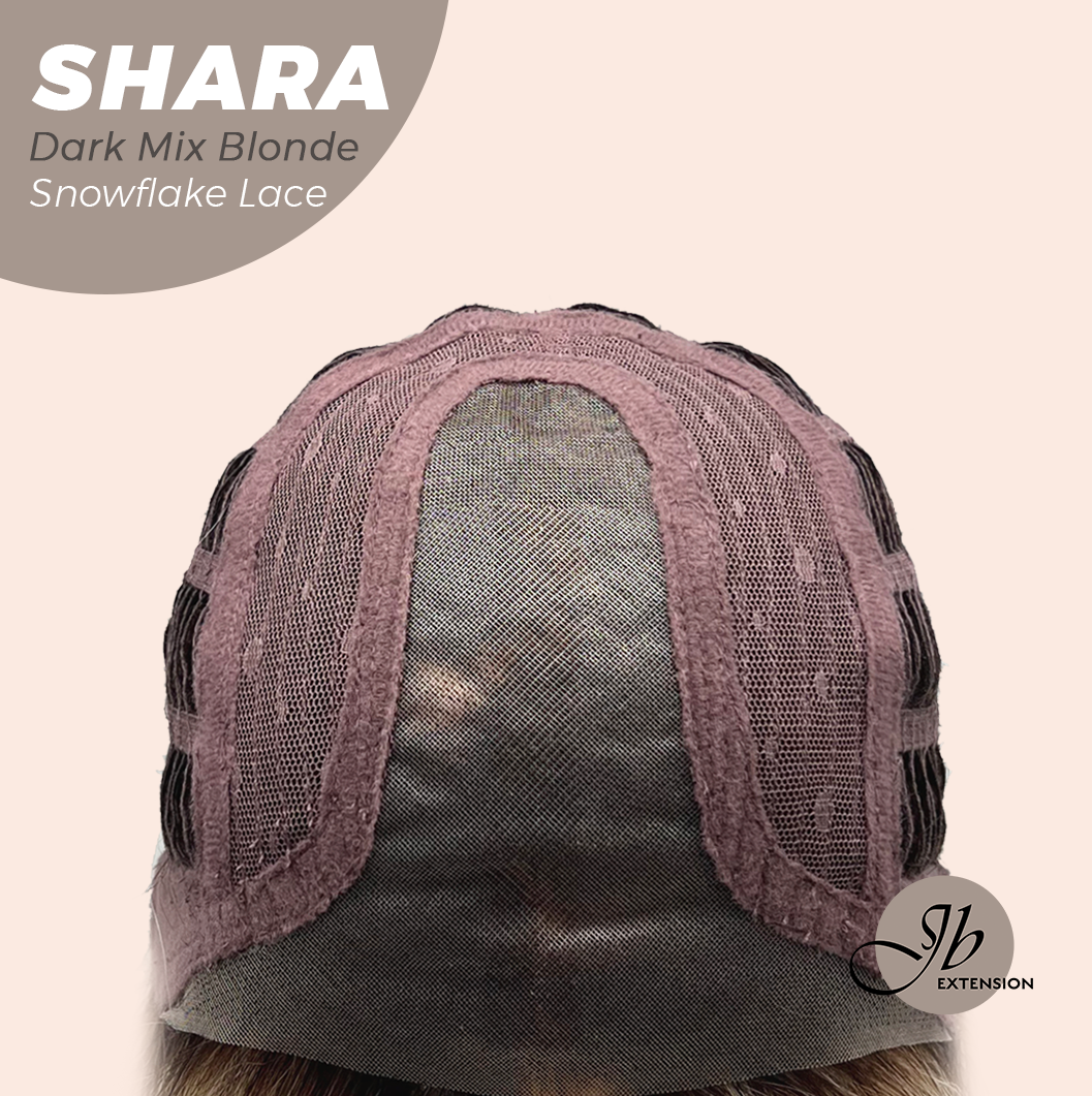 JBEXTENSION 17 Inches Curly Dark Mix Blonde Pre-Cut Arc Snowflake Lace Frontlace Glueless Wig SHARA DARK MIX BLONDE【BENDY EAR TABS】