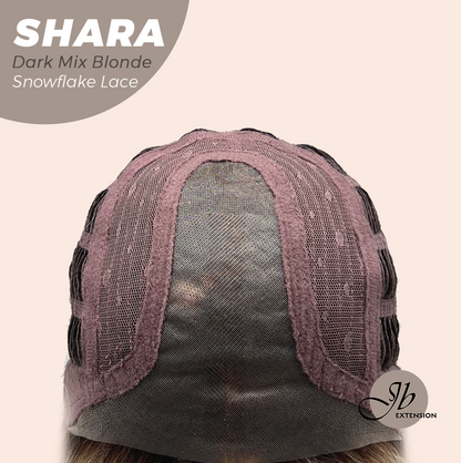 JBEXTENSION 17 Inches Curly Dark Mix Blonde Pre-Cut Arc Snowflake Lace Frontlace Glueless Wig SHARA DARK MIX BLONDE【BENDY EAR TABS】