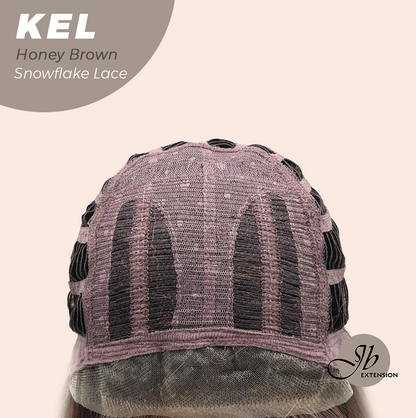 JBEXTENSION 22 Inches Honey Brown Pre-Cut Snowflake Lace Frontlace Glueless Wig KEL HONEY BROWN【PERMATEASE】【BENDY EAR TABS】- M/L