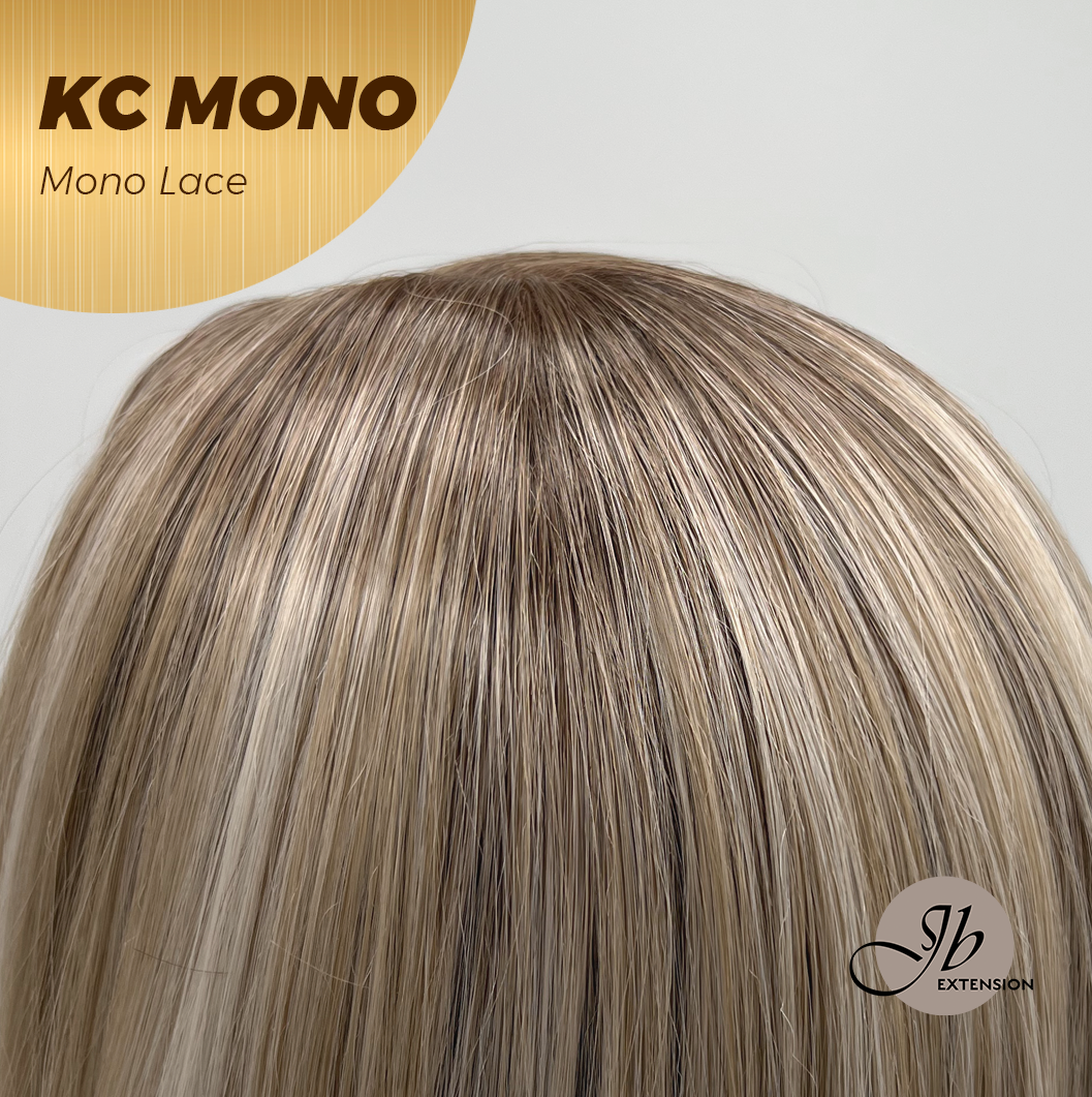 JBEXTENSION KC MONO Monofilament Handmade Wig 6X5 Full Monofilament Hand Tied Top Wig 18 Inches Curly Mix Blonde Mono Lace Wig with Anti-slip Silicone Strips Glueless Wig KC MONO【BENDY EAR TABS】