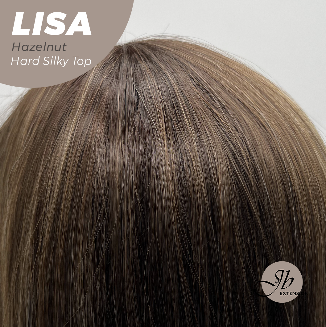 JBEXTENSION 26 Inches Scalpiana Long Curly Hazelnut 3.5X4 Hard Silky Top Natural Scalp Effect Wig with Bangs LISA HAZELNUT