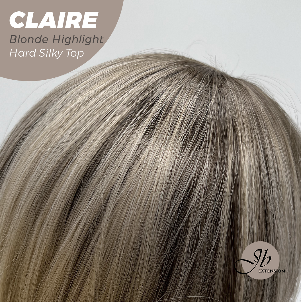 JBEXTENSION 22 Inches Scalpiana Blonde Highlight 3.5X4 Hard Silky Top Natural Scalp Effect Women Wig with Bangs CLAIRE SILKY TOP - BLONDE HIGHLIGHT