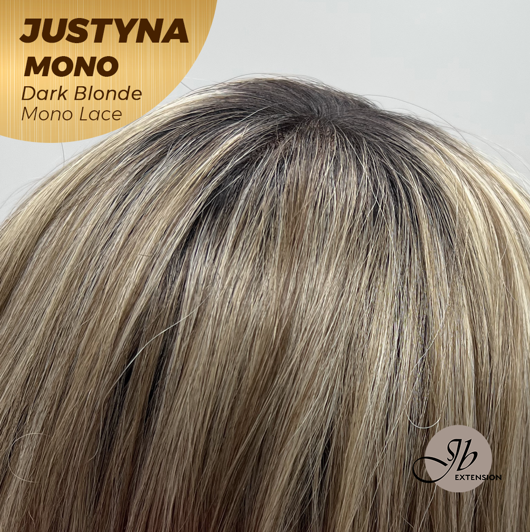 JBEXTENSION JUSTYNA MONO Monofilament Handmade Wig 6X5 Full Monofilament Hand Tied Top Wig 13 Inches Dark Blonde Mono Lace Wig with Anti-slip Silicone Strips Glueless Wig JUSTYNA MONO - DARK BLONDE【BENDY EAR TABS】