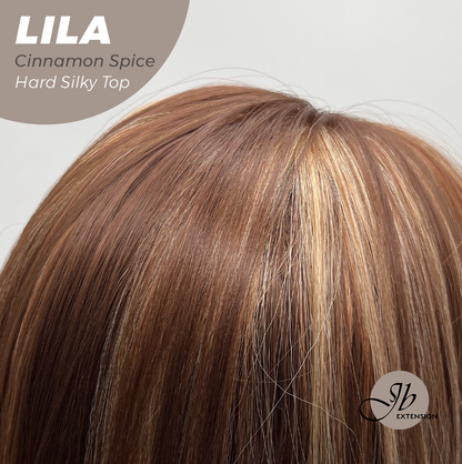JBEXTENSION 20 Inches Scalpiana Cinnamon Spice Wolf Cut 3.5X4 Hard Silky Top Natural Scalp Effect Wig With Bangs LILA CINNAMON SPICE
