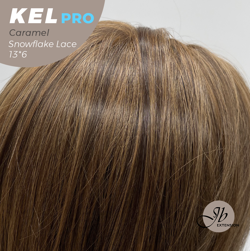 JBEXTENSION 22 Inches Caramel Pre-Cut 13X6 Free Part Snowflake Lace Frontlace Glueless Wig KEL PRO - CARAMEL【BENDY EAR TABS】