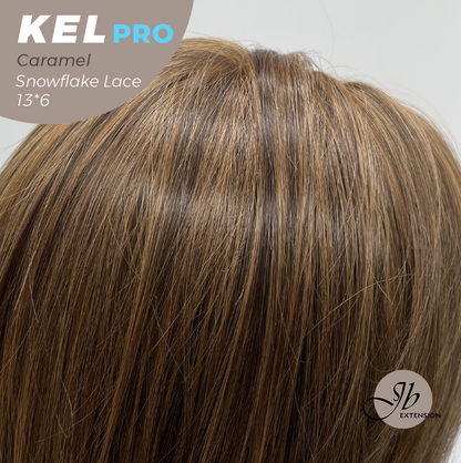 JBEXTENSION 22 Inches Caramel Pre-Cut 13X6 Free Part Snowflake Lace Frontlace Glueless Wig KEL PRO - CARAMEL【BENDY EAR TABS】