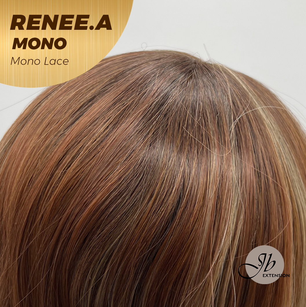 JBEXTENSION RENEE.A MONO Monofilament Handmade Wig 6X5 Full Monofilament Hand Tied Top Wig 22 Inches Cowboy Copper Mono Lace Wig With Anti-slip Silicone Strips Glueless Wig RENEE.A MONO【BENDY EAR TABS】