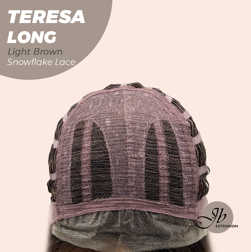 JBEXTENSION 22 Inches Long Light Brown Pre-Cut Snowflake Lace Frontlace Glueless Wig TERESA LONG LIGHT BROWN【PERMATEASE】【BENDY EAR TABS】- M/L