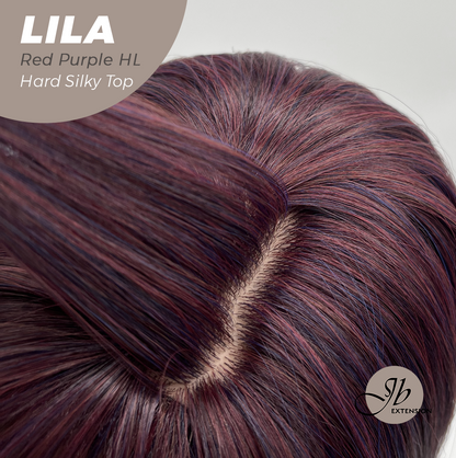JBEXTENSION 20 Inches Scalpiana Red Purple Highlight Wolf Cut 3.5X4 Hard Silky Top Natural Scalp Effect Wig With Bangs LILA RED PURPLE HIGHLIGHT