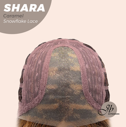 JBEXTENSION 17 Inches Curly Caramel Pre-Cut Arc Snowflake Lace Frontlace Glueless Wig SHARA CARAMEL【BENDY EAR TABS】