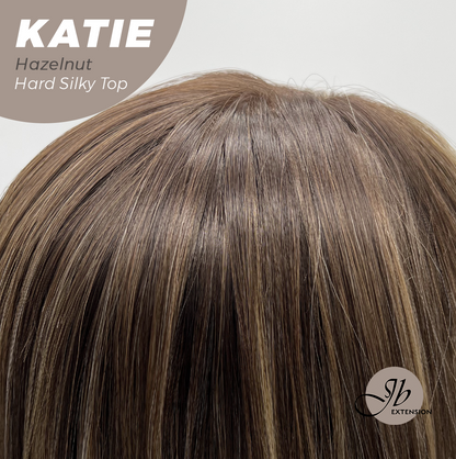 JBEXTENSION 18 Inches Scalpiana Curly Hazelnut 3.5X4 Hard Silky Top Natural Scalp Effect Wig with Bangs KATIE HAZELNUT
