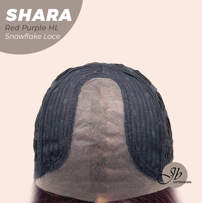 [FINAL SALE] JBEXTENSION 17 Inches Curly Red Purple Highlight Pre-Cut Arc Snowflake Lace Frontlace Glueless Wig SHARA RED PURPLE HIGHLIGHT【BENDY EAR TABS】