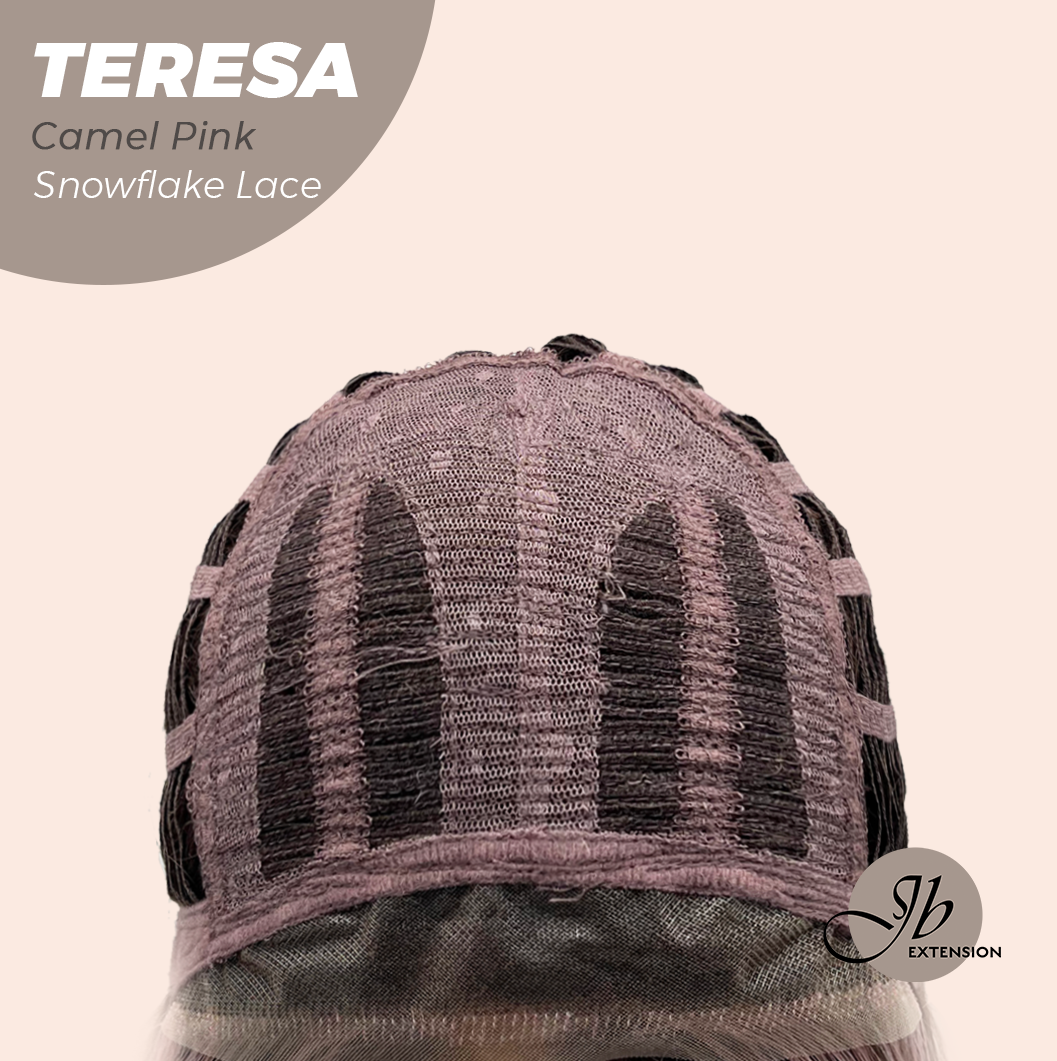 JBEXTENSION 18 Inches Camel Pink Pre-Cut Snowflake Lace Frontlace Glueless Wig TERESA CAMEL PINK【PERMATEASE】【BENDY EAR TABS】- M/L
