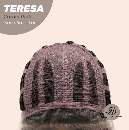 JBEXTENSION 18 Inches Camel Pink Pre-Cut Snowflake Lace Frontlace Glueless Wig TERESA CAMEL PINK【PERMATEASE】【BENDY EAR TABS】- M/L