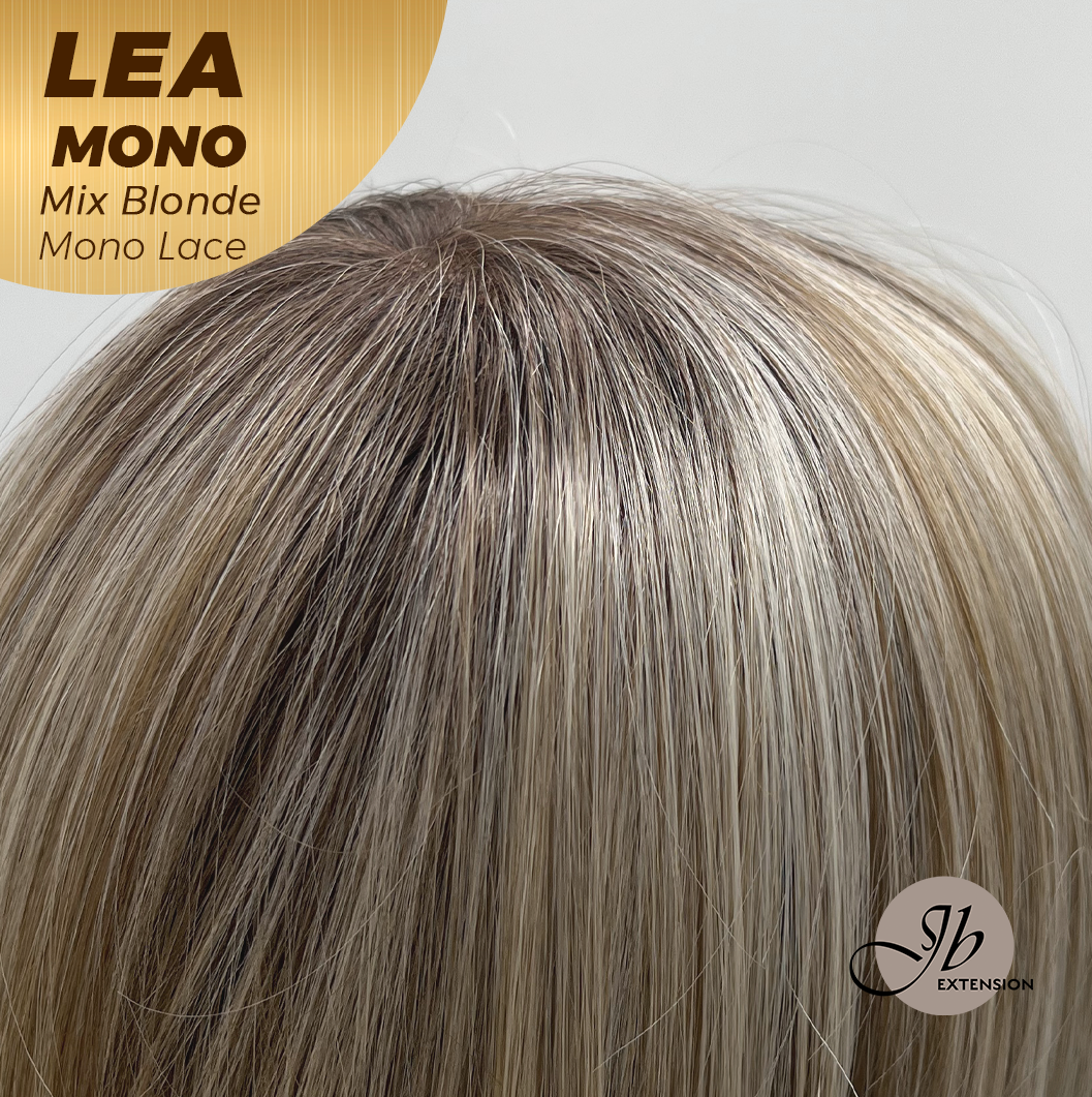 JBEXTENSION LEA MONO Full Monofilament Handmade Full Lace Full Hand Tied Wig 14 Inches Mix Blonde Mono Lace Handmade Futura Fiber Wig with Anti-slip Silicone Strips Glueless Wig LEA MONO MIX BLONDE【BENDY EAR TABS】
