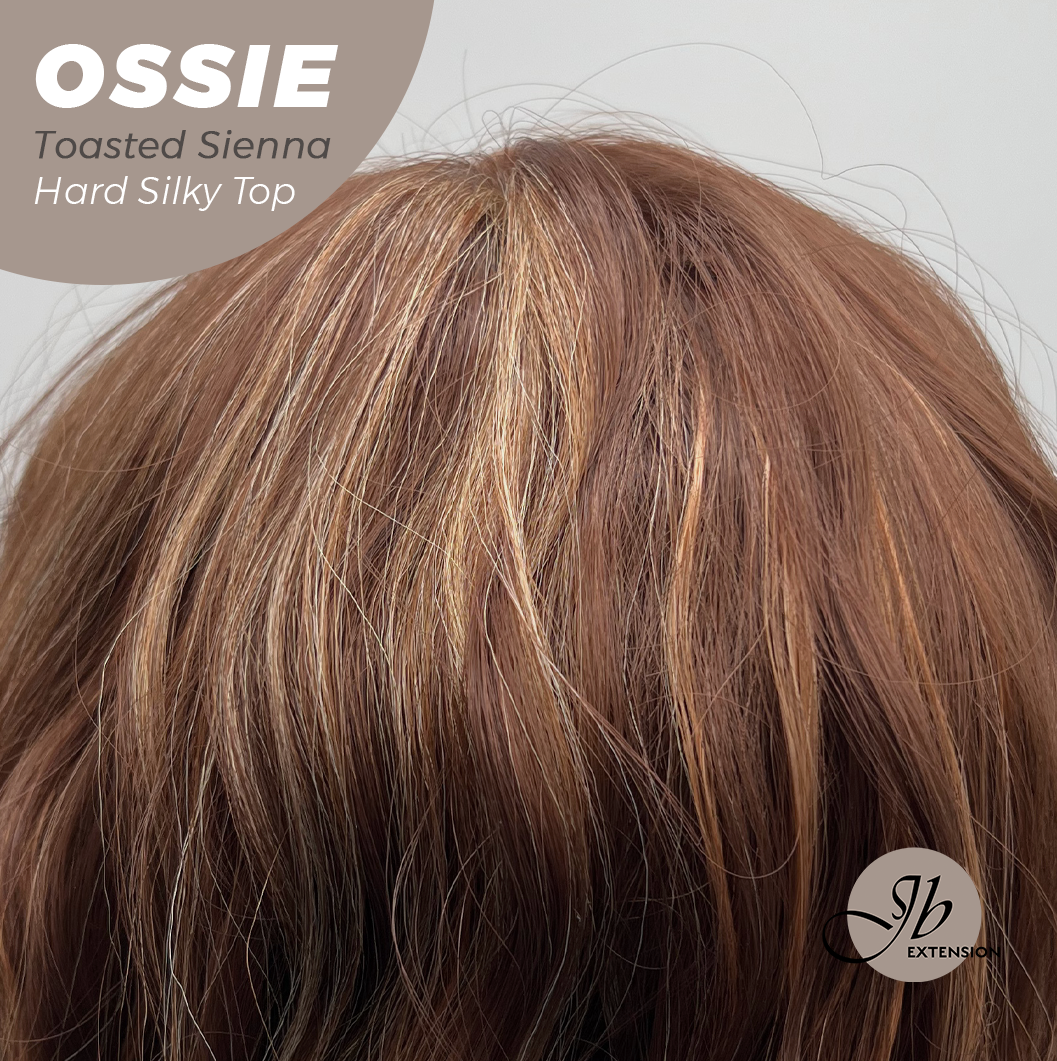 JBEXTENSION 22 Inches Scalpiana Long Wave Toasted Sienna 3.5X4 Hard Silky Top Natural Scalp Effect Wig with Bangs OSSIE TOASTED SIENNA
