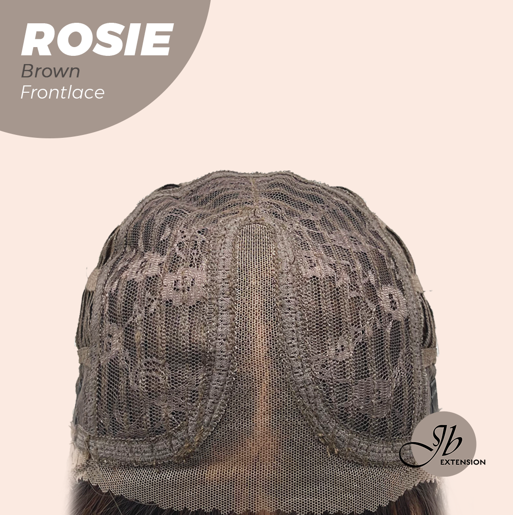 JBEXTENSION 16 Inches Brown Curly Women Pre-Cut Frontlace Glueless Wig with Bangs ROSIE BROWN