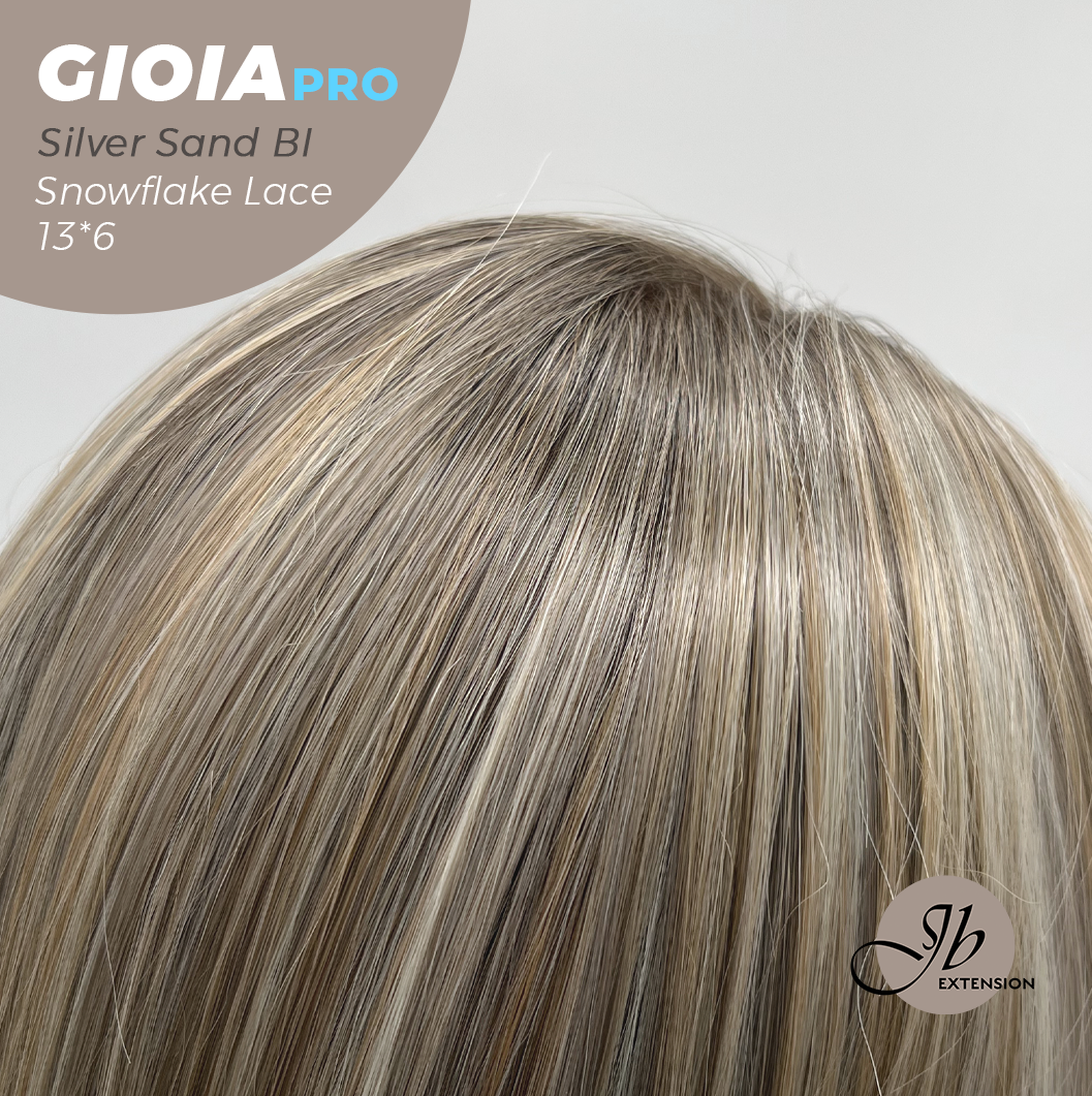 JBEXTENSION 14 Inches Silver Sand Blonde Pre-Cut 13X6 Free Part Snowflake Lace Frontlace Bob Cut Glueless Wig GIOIA PRO - SILVER SAND BLONDE【BENDY EAR TABS】