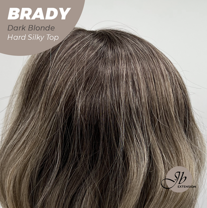 JBEXTENSION 12 Inches Scalpiana Wave Dark Blonde 3.5X4 Hard Silky Top Natural Scalp Effect Wig with Bang BRADY DARK BLONDE