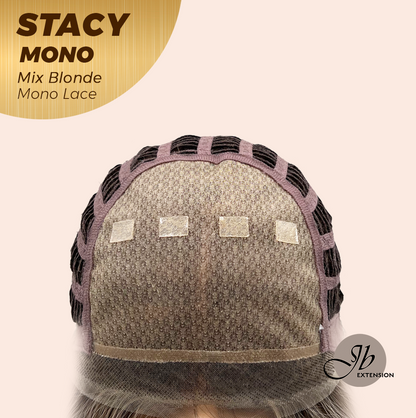 JBEXTENSION STACY MONO Monofilament Handmade Wig 6X5 Full Monofilament Hand Tied Top Wig 18 Inches Mix Blonde Mono Lace Wig with Anti-slip Silicone Strips Glueless Wig STACY MONO - MIX BLONDE【BENDY EAR TABS】