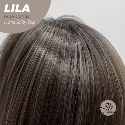 JBEXTENSION 20 Inches Scalpiana Pine Cones Wolf Cut 3.5X4 Hard Silky Top Natural Scalp Effect Wig With Bangs LILA PINE CONES