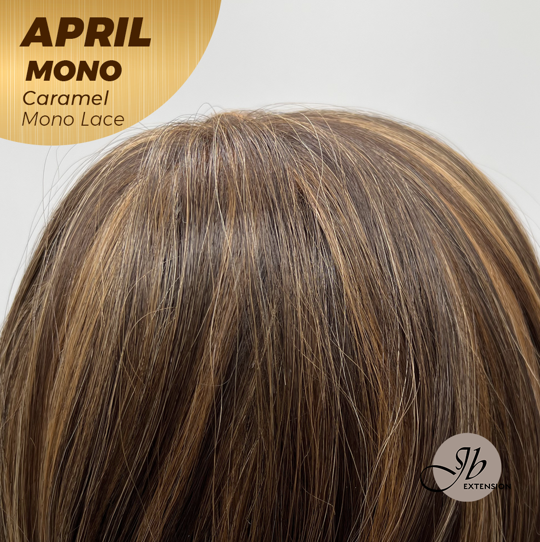JBEXTENSION APRIL MONO Monofilament Handmade Wig 6X5 Full Monofilament Hand Tied Top Wig 18 Inches Caramel Mono Lace Wig With Anti-slip Silicone Strips Glueless Wig APRIL MONO CARAMEL【BENDY EAR TABS】