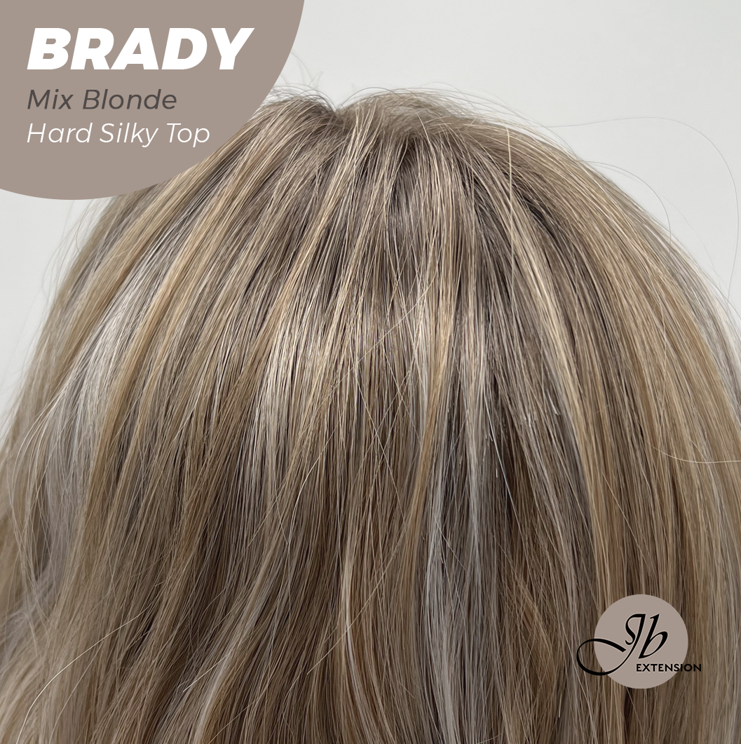 JBEXTENSION 12 Inches Scalpiana Wave Mix Blonde 3.5X4 Hard Silky Top Natural Scalp Effect Wig with Bangs BRADY MIX BLONDE