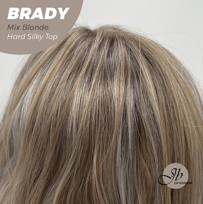 JBEXTENSION 12 Inches Scalpiana Wave Mix Blonde 3.5X4 Hard Silky Top Natural Scalp Effect Wig with Bangs BRADY MIX BLONDE