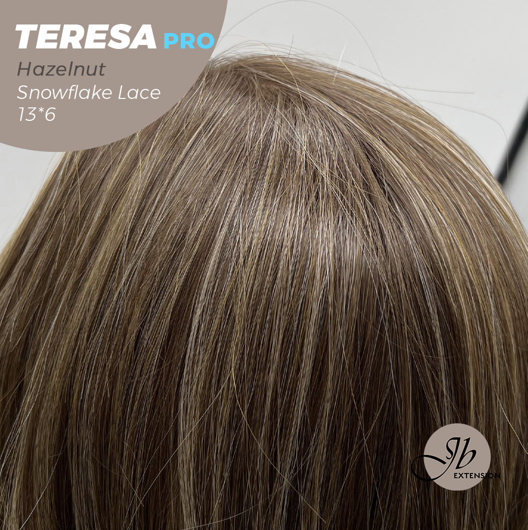 JBEXTENSION 18 Inches Hazelnut Pre-Cut 13X6 Free Part Snowflake Lace Frontlace Glueless Wig TERESA PRO - HAZELNUT【BENDY EAR TABS】