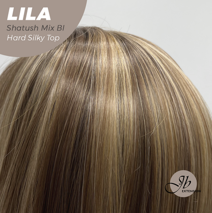 JBEXTENSION 20 Inches Scalpiana Shatush Mix Blonde Wolf Cut 3.5X4 Hard Silky Top Natural Scalp Effect Wig With Bangs LILA SHATUSH MIX BLONDE