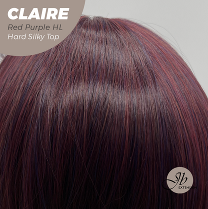 JBEXTENSION 22 Inches Scalpiana Red Purple Highlight 3.5X4 Hard Silky Top Natural Scalp Effect Women Wig with Bangs CLAIRE SILKY TOP - RED PURPLE HIGHLIGHT