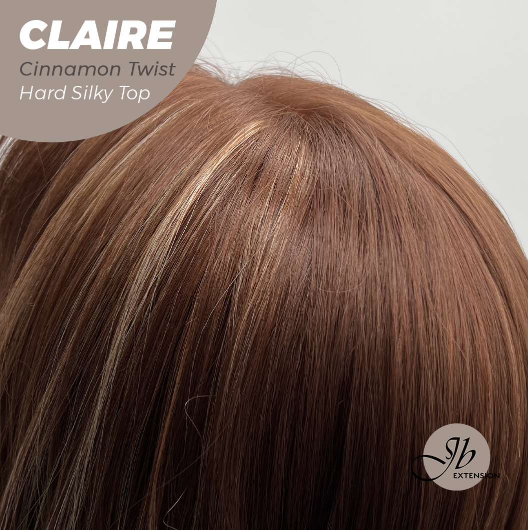 JBEXTENSION 22 Inches Scalpiana Cinnamon Twist 3.5X4 Hard Silky Top Natural Scalp Effect Women Wig with Bangs CLAIRE SILKY TOP - CINNAMON TWIST