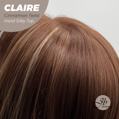 JBEXTENSION 22 Inches Scalpiana Cinnamon Twist 3.5X4 Hard Silky Top Natural Scalp Effect Women Wig with Bangs CLAIRE SILKY TOP - CINNAMON TWIST