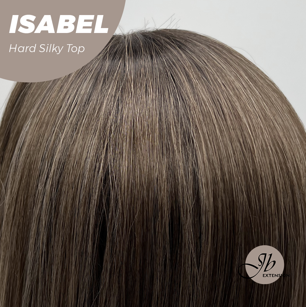 JBEXTENSION 22 Inches Scalpiana Straight Dark Brown with Blonde Highlight 3.5X4 Hard Silky Top Natural Scalp Effect Wig ISABEL SILKY TOP