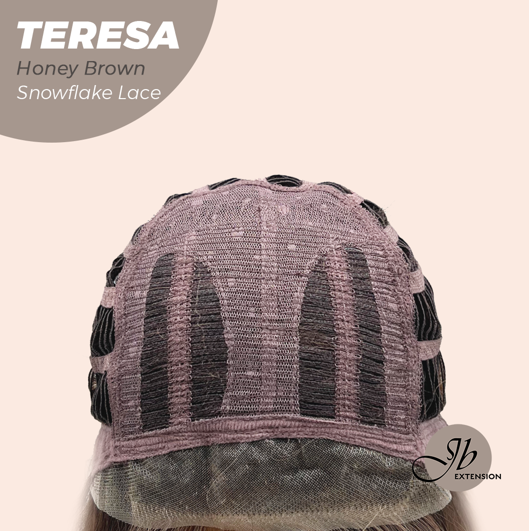 JBEXTENSION 18 Inches Honey Brown Pre-Cut Snowflake Lace Frontlace Glueless Wig TERESA HONEY BROWN【PERMATEASE】【BENDY EAR TABS】- M/L