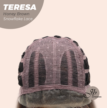 JBEXTENSION 18 Inches Honey Brown Pre-Cut Snowflake Lace Frontlace Glueless Wig TERESA HONEY BROWN【PERMATEASE】【BENDY EAR TABS】- M/L