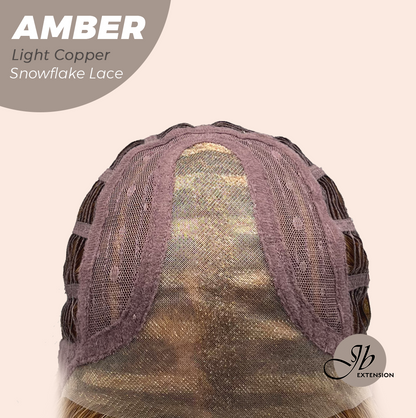 JBEXTENSION 21 Inches Straight Light Copper Pre-Cut Arc Snowflake Lace Frontlace Glueless Wig AMBER LIGHT COPPER【BENDY EAR TABS】