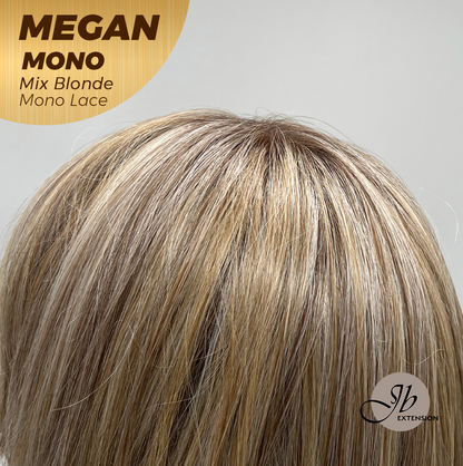 JBEXTENSION MEGAN MONO Full Monofilament Handmade Full Lace Full Hand Tied Wig 13 Inches Mix Blonde Mono Lace Handmade Futura Fiber Wig with Anti-slip Silicone Strips Glueless Wig MEGAN MONO - MIX BLONDE【BENDY EAR TABS】