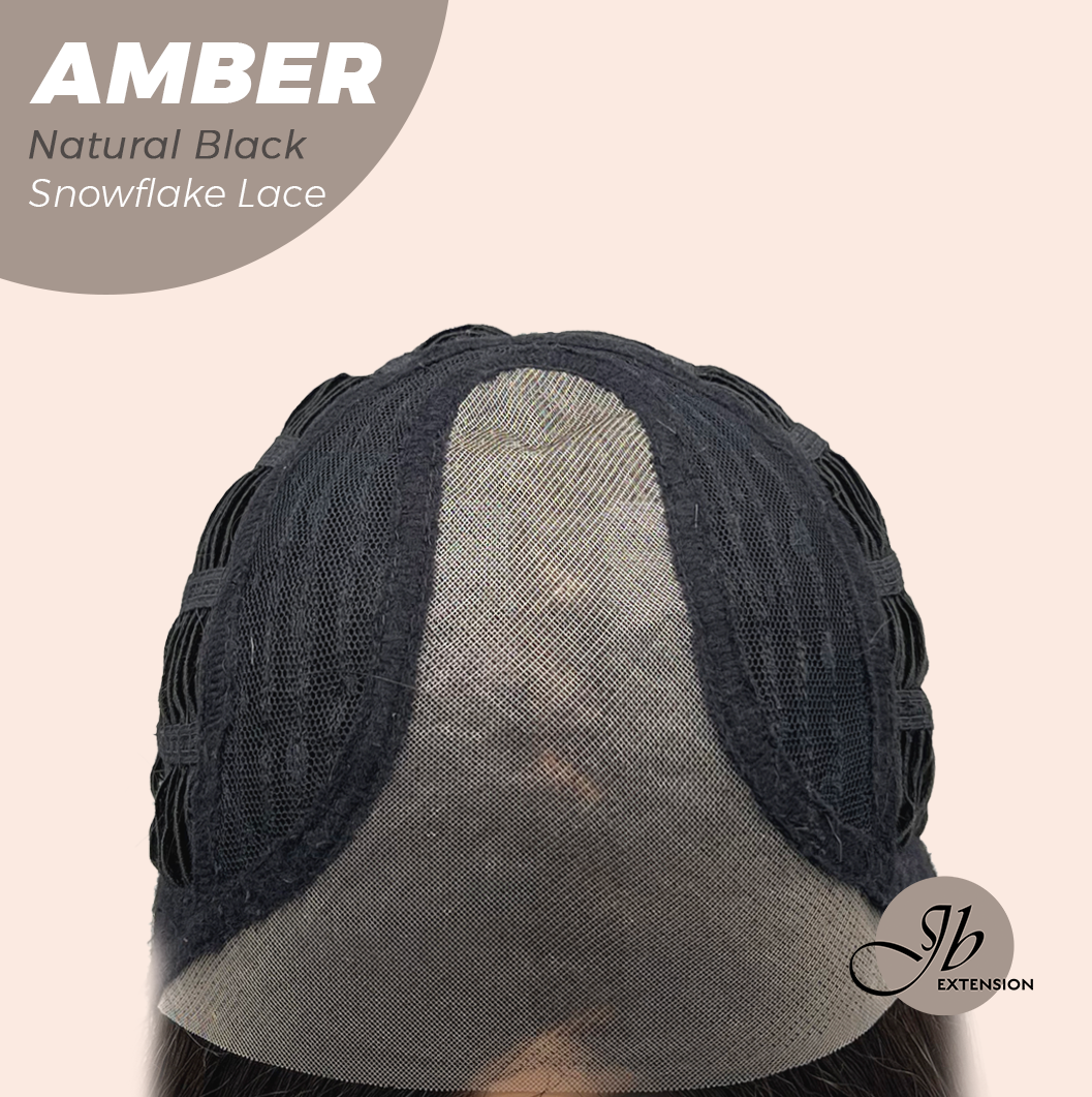 JBEXTENSION 21 Inches Straight Natural Black Pre-Cut Arc Snowflake Lace Frontlace Glueless Wig AMBER NATURAL BLACK【BENDY EAR TABS】