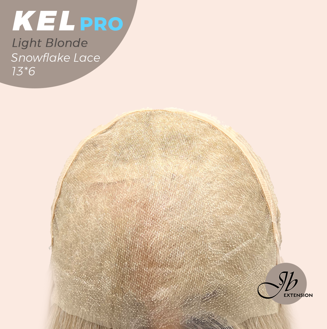 JBEXTENSION 22 Inches Light Blonde Pre-Cut 13X6 Free Part Snowflake Lace Frontlace Glueless Wig KEL PRO - LIGHT BLONDE【BENDY EAR TABS】