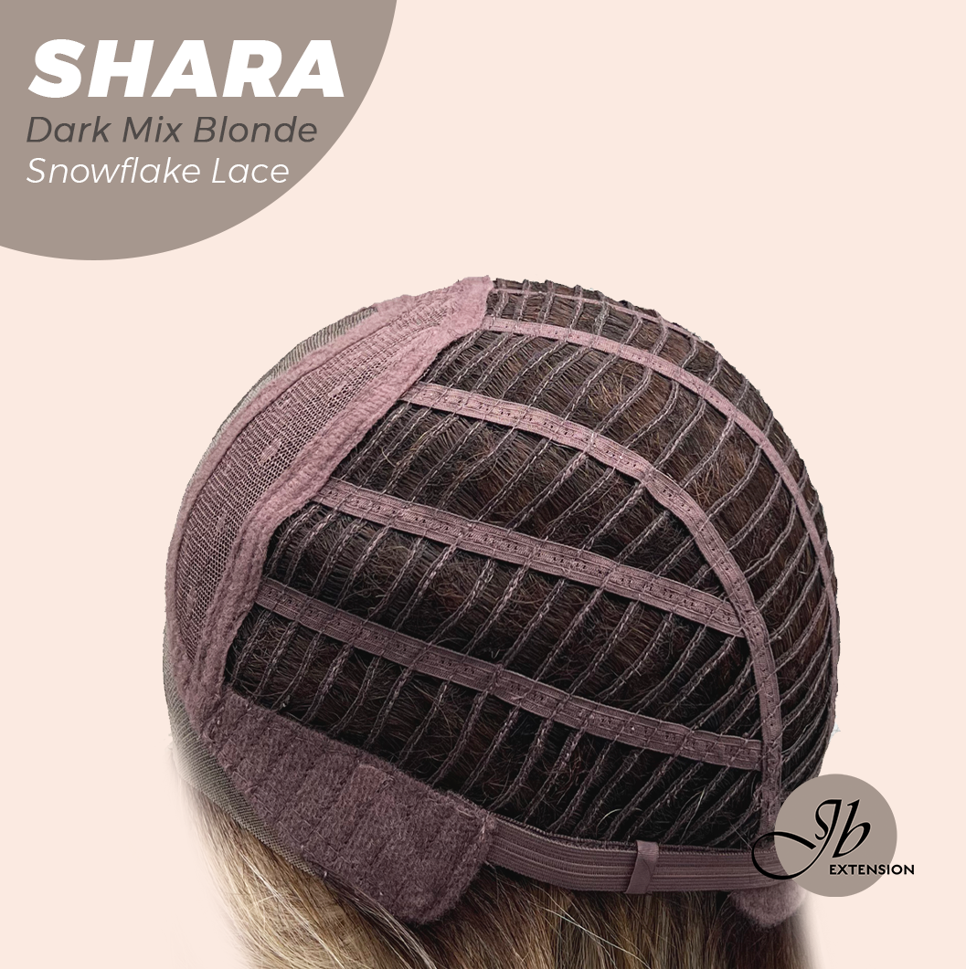 JBEXTENSION 17 Inches Curly Dark Mix Blonde Pre-Cut Arc Snowflake Lace Frontlace Glueless Wig SHARA DARK MIX BLONDE【BENDY EAR TABS】
