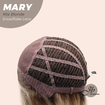 JBEXTENSION 14 Inches Mix Blonde Pre-Cut Side Part Snowflake Lace Frontlace Glueless Wig MARY MIX BLONDE【BENDY EAR TABS】- M/L