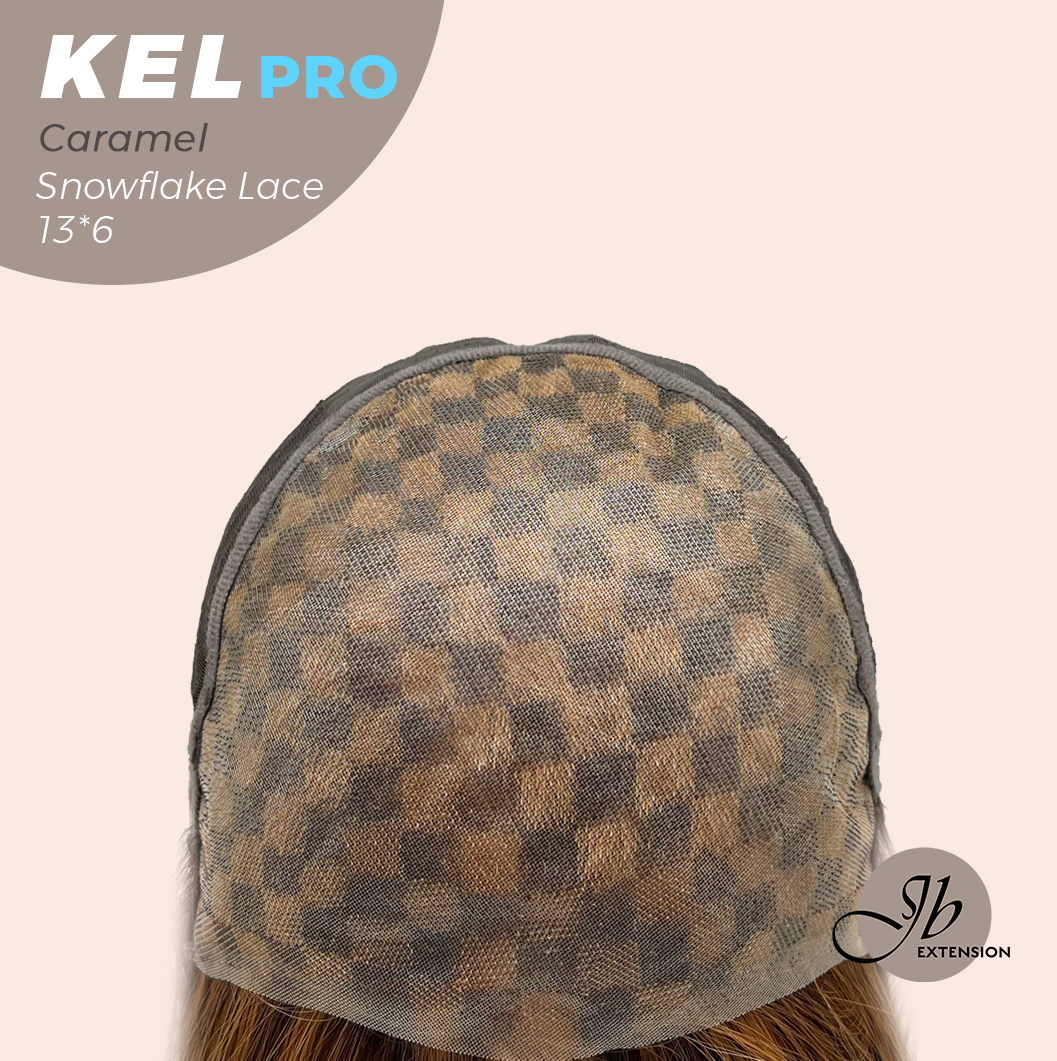 JBEXTENSION 22 Inches Caramel Pre-Cut 13X6 Free Part Snowflake Lace Frontlace Glueless Wig KEL PRO - CARAMEL【BENDY EAR TABS】