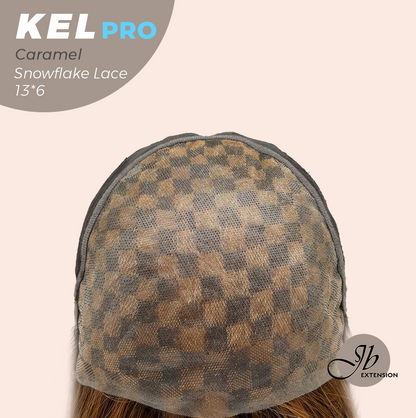 JBEXTENSION 22 Inches Caramel Pre-Cut 13X6 Free Part Snowflake Lace Frontlace Glueless Wig KEL PRO - CARAMEL【BENDY EAR TABS】