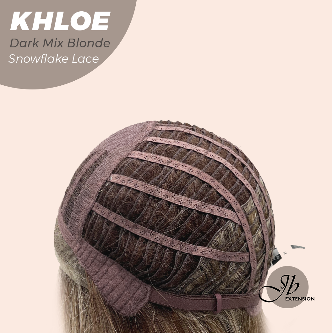 JBEXTENSION 12 Inches Bob Cut Dark Mix Blonde Pre-Cut Snowflake Lace Frontlace Glueless Wig KHLOE DARK MIX BLONDE【PERMATEASE】【BENDY EAR TABS】- M/L
