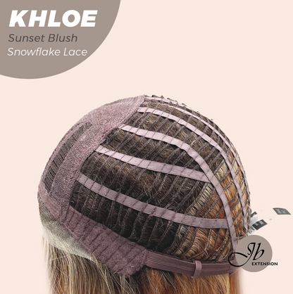 JBEXTENSION 12 Inches Bob Cut Sunset Blush Pre-Cut Snowflake Lace Frontlace Glueless Wig KHLOE SUNSET BLUSH【PERMATEASE】【BENDY EAR TABS】- S/M