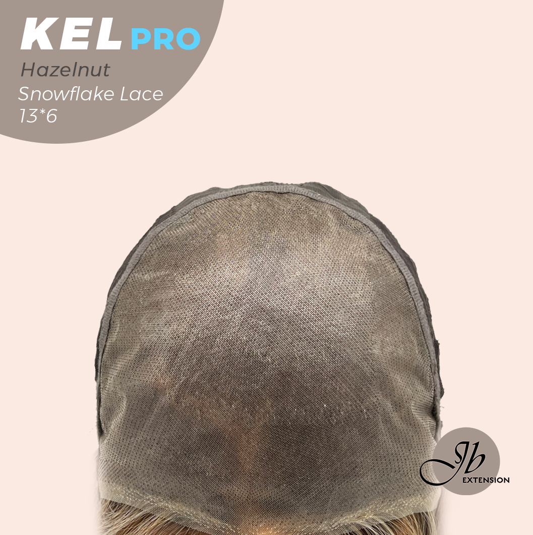 JBEXTENSION 22 Inches Hazelnut Blonde Highlight Pre-Cut 13X6 Free Part Snowflake Lace Frontlace Glueless Wig KEL PRO - HAZELNUT【BENDY EAR TABS】